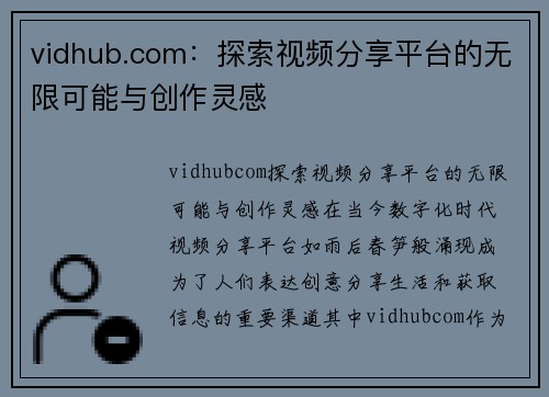 vidhub.com：探索视频分享平台的无限可能与创作灵感